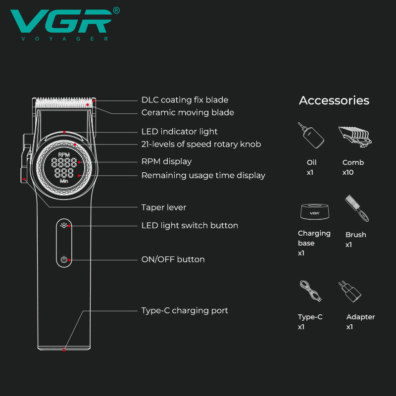 ماكينة قص الشعر المهنية للرجال VGR V-001
